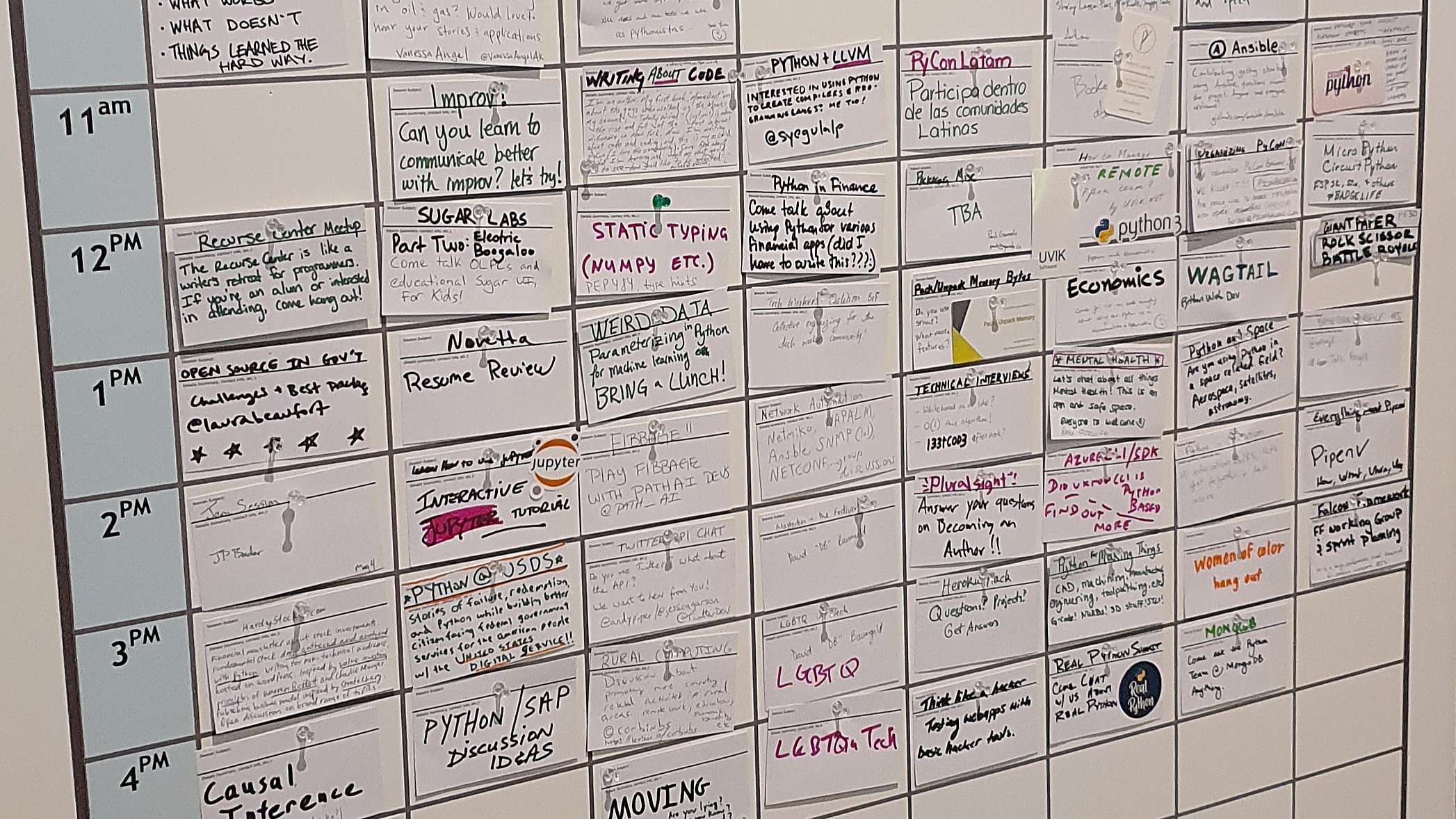 Example of the PyCon Open Spaces board