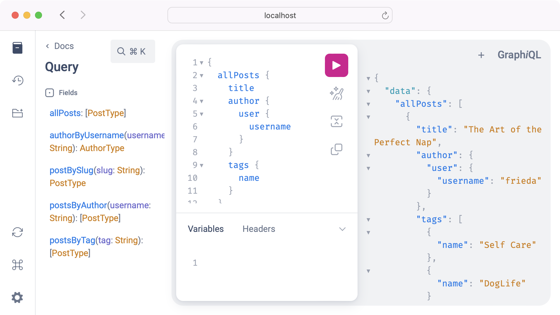 The GraphiQL Platform with an example query