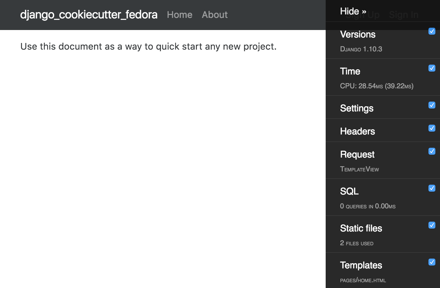 Cookiecutter Django Fedora start page
