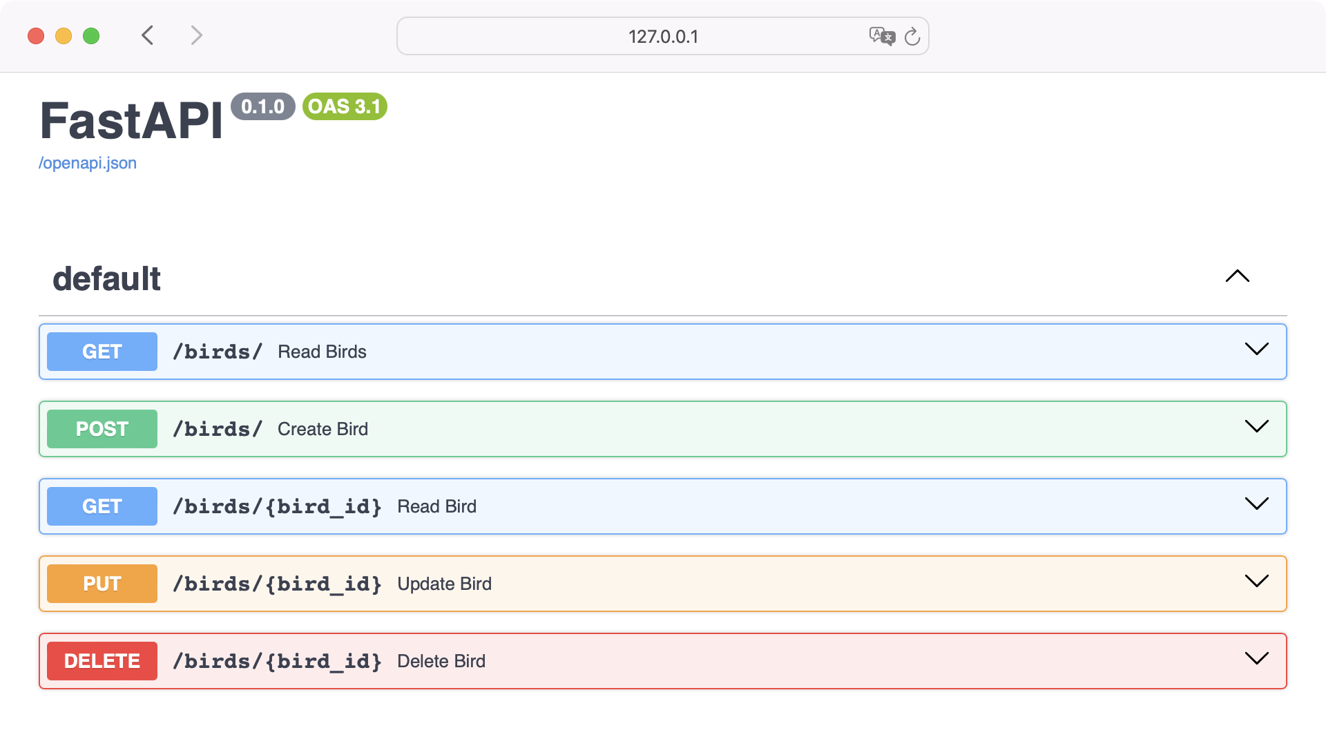 Interactive REST API Documentation showing CRUD operations
