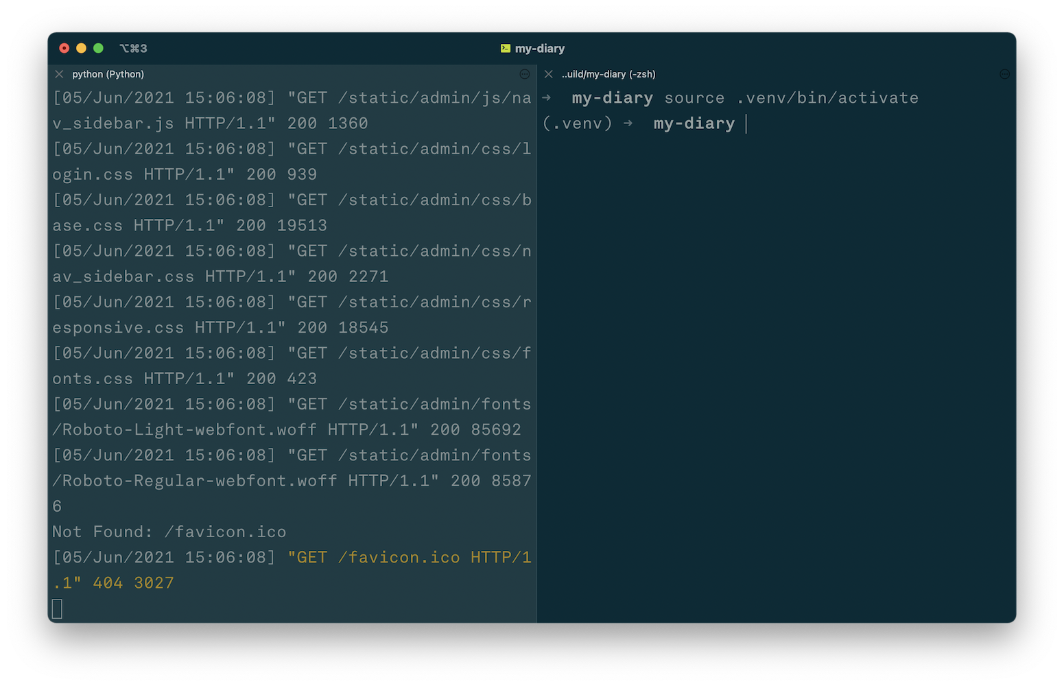 Split Pane Terminal for Django Development