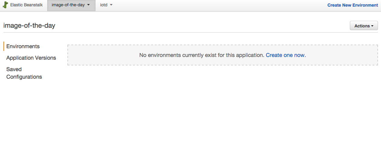Elastic Beanstalk console page