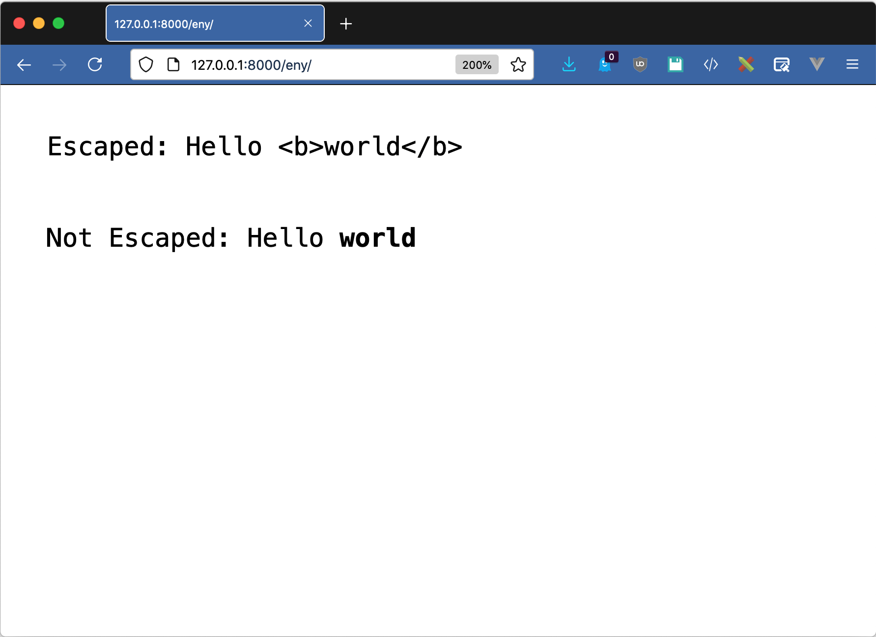 Example rendering of the autoescape tag