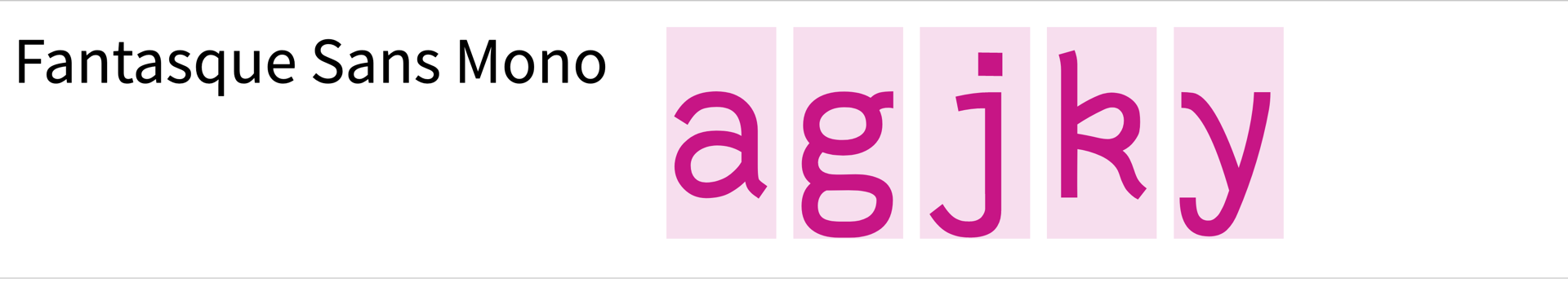 Screenshot of Fantasque Sans Mono showing characters: agjky
