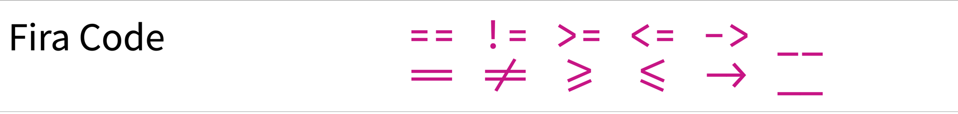 Screenshot of Fira Code showing Ligatures
