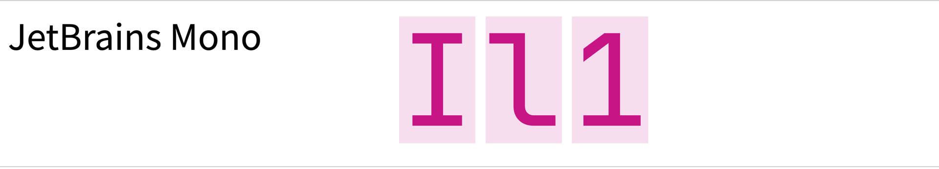 Screenshot of JetBrains Mono showing characters: Il1