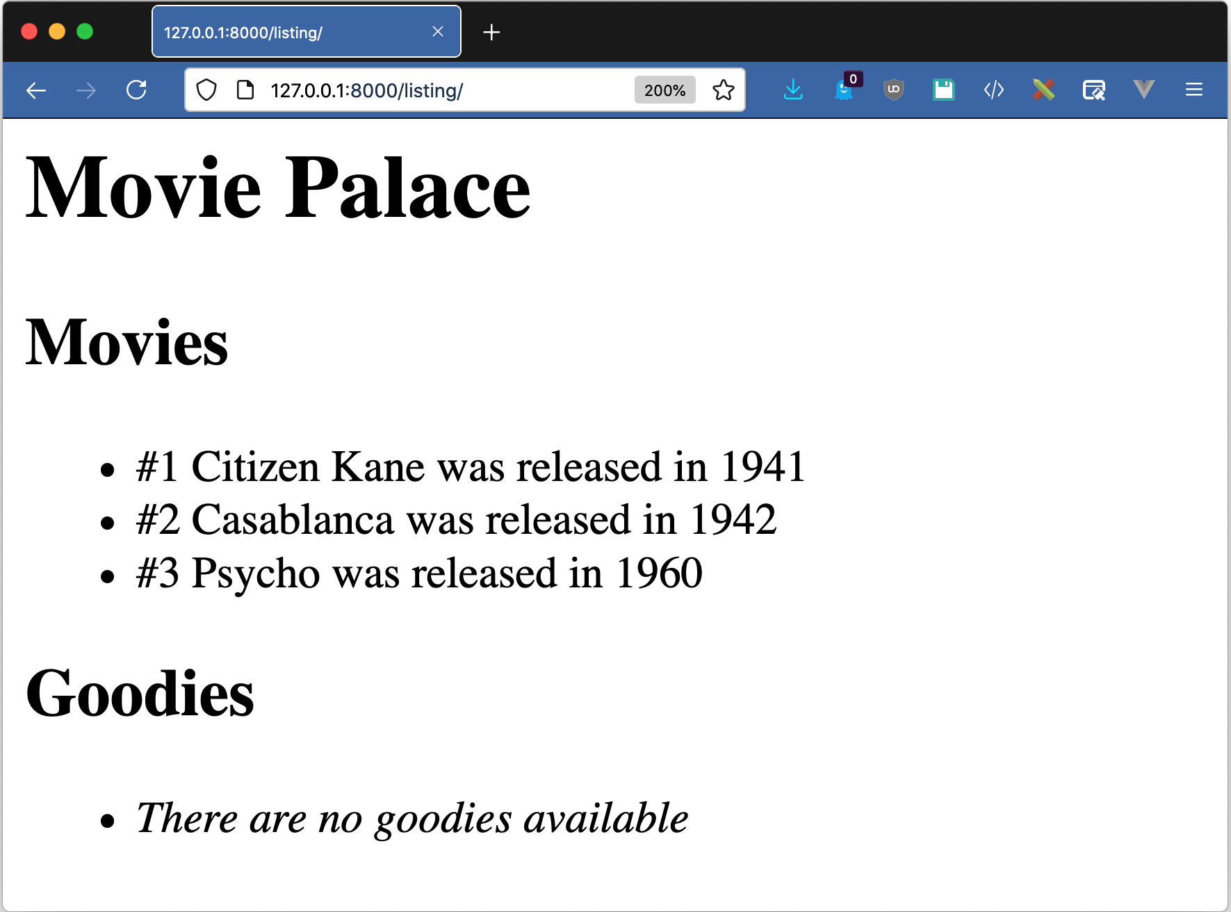 Django templates example, MoviePalace listing