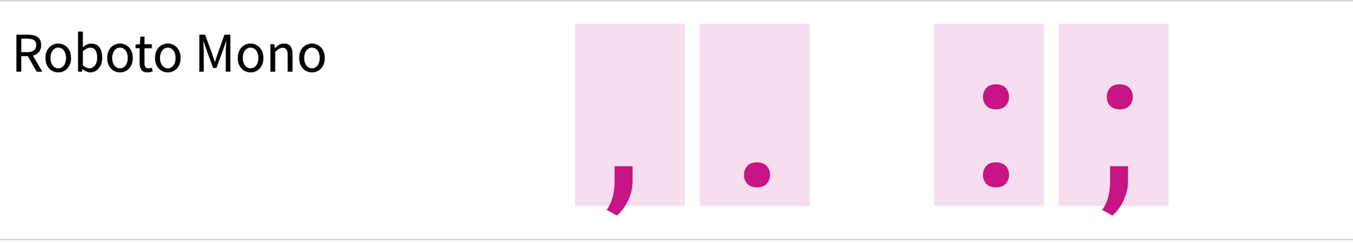 Screenshot of Roboto Mono showing characters: ,.:;