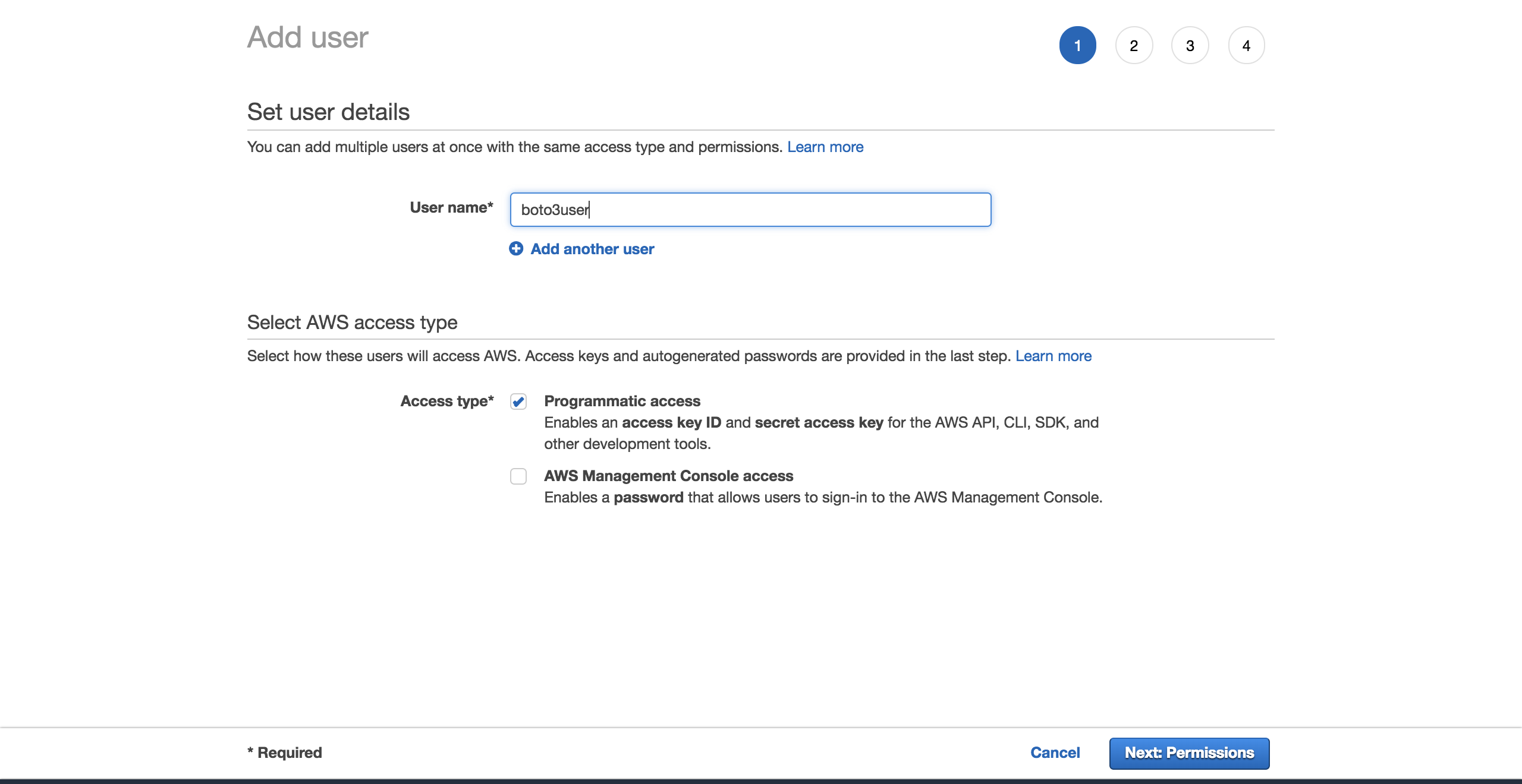 add AWS IAM user