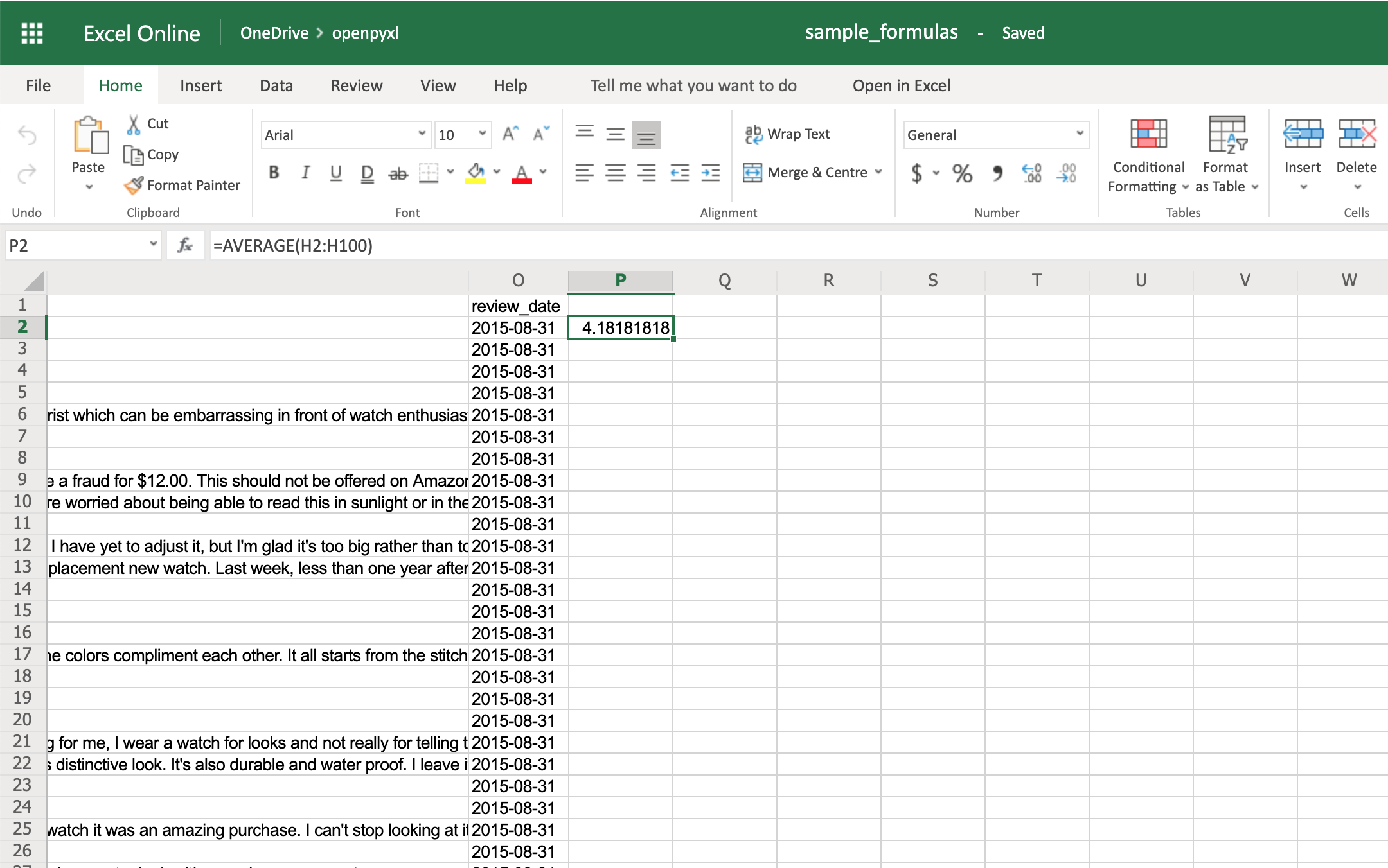 Example Spreadsheet With Average Formula