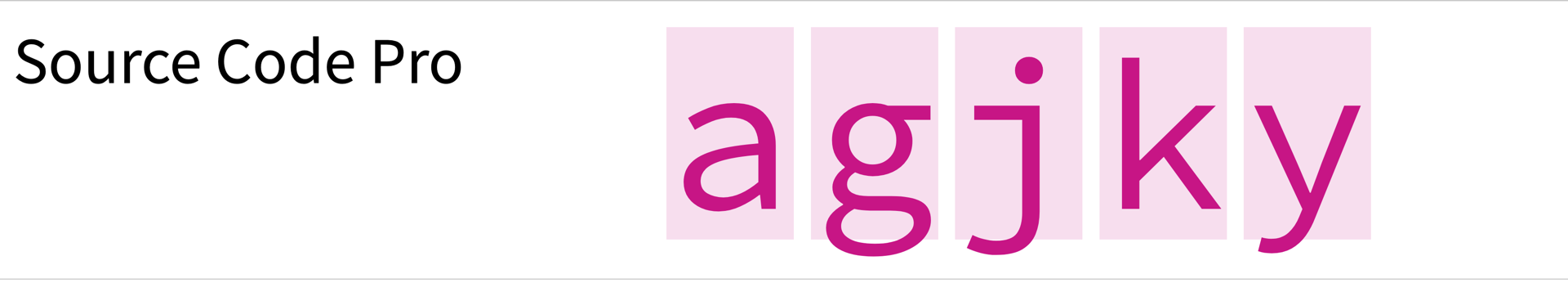 Screenshot of Source Code Pro showing characters: agjky