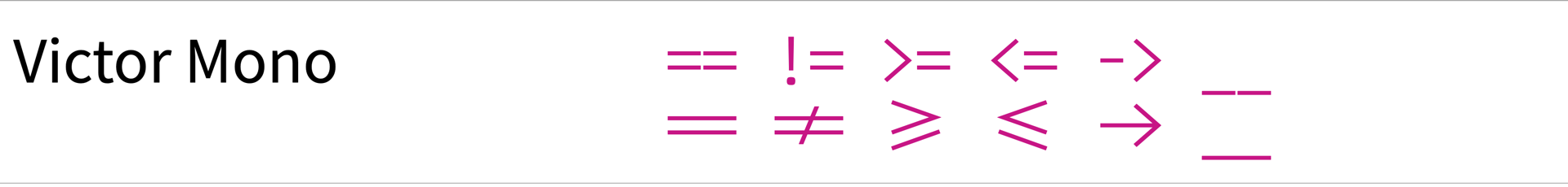 Screenshot of Victor Mono showing Ligatures