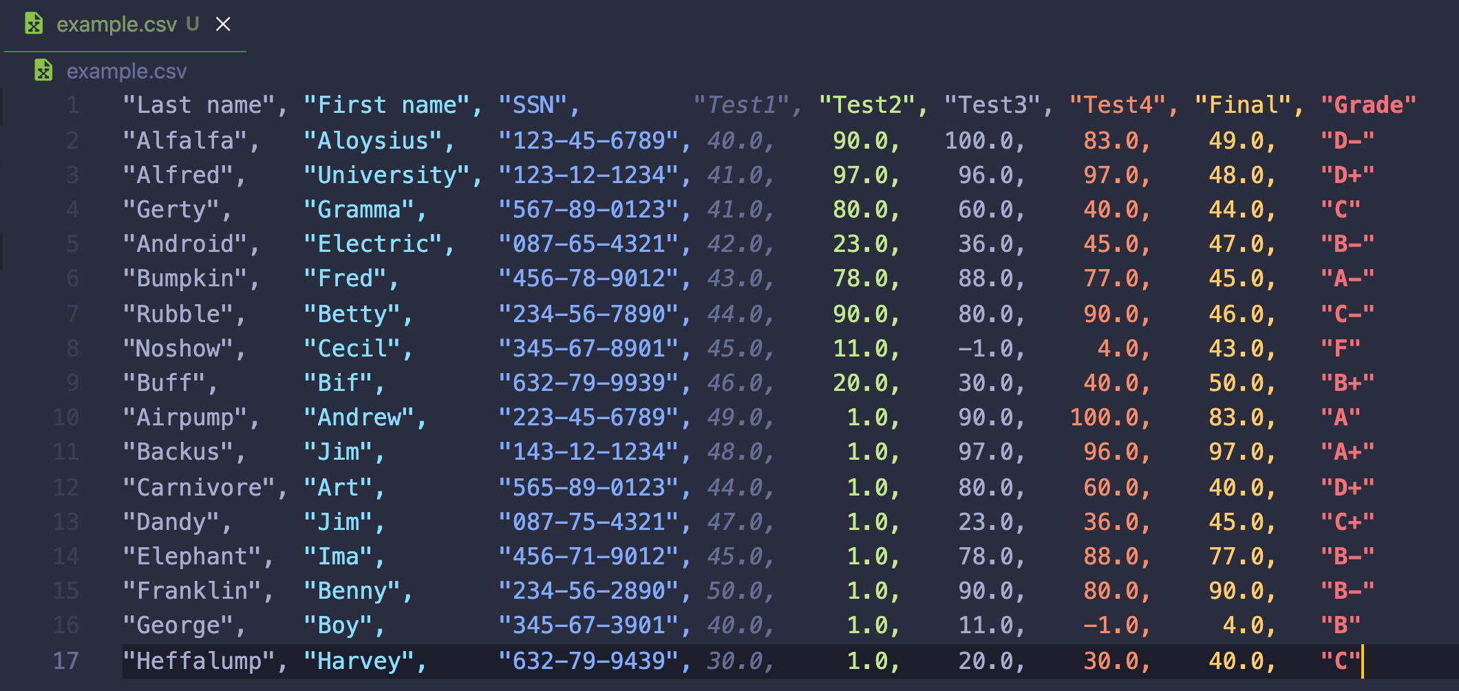 VS Code Rainbow CSV