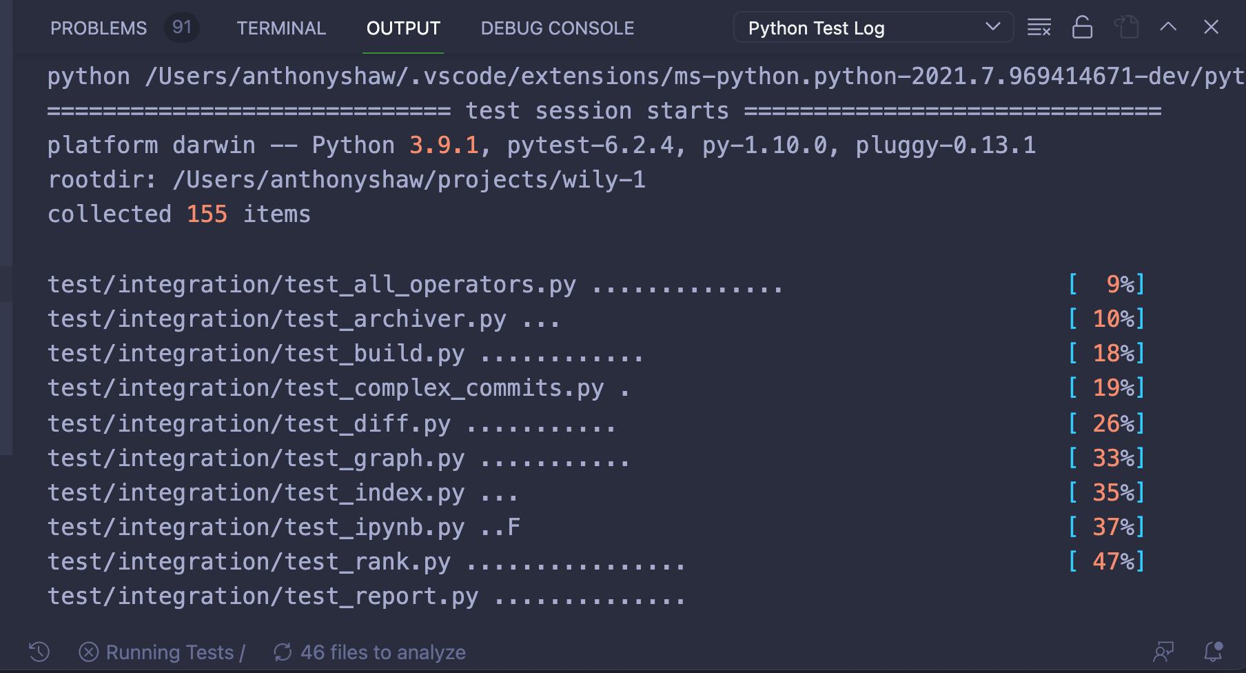 VS Code executing tests