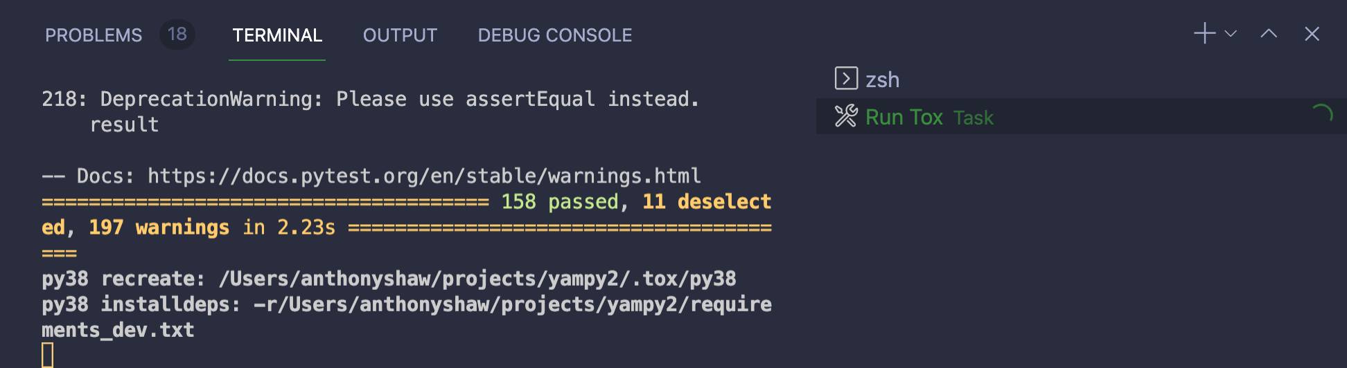 VS Code running Tox